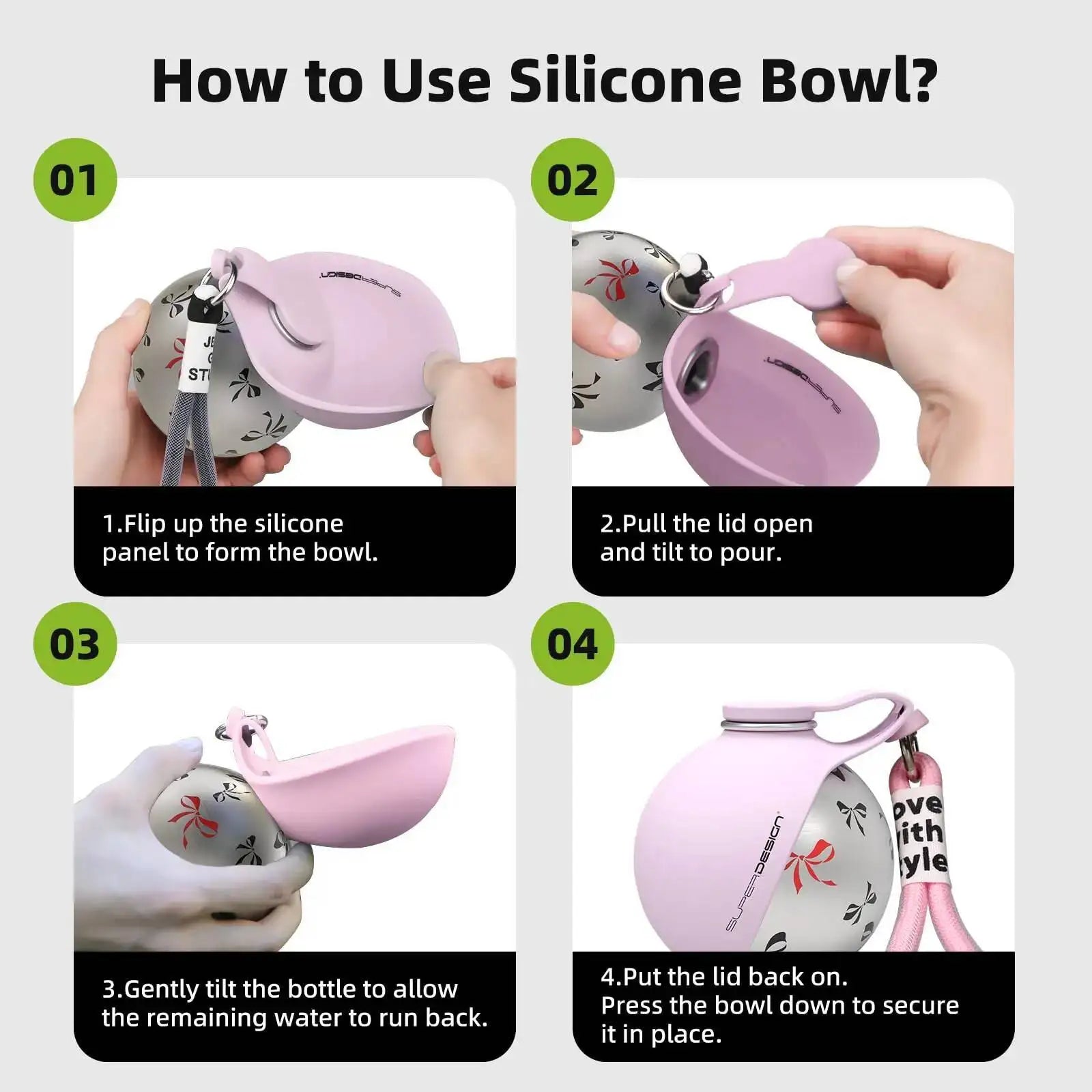 Portable Stainless Steel Dog Water Bottle with Silicone Bowl