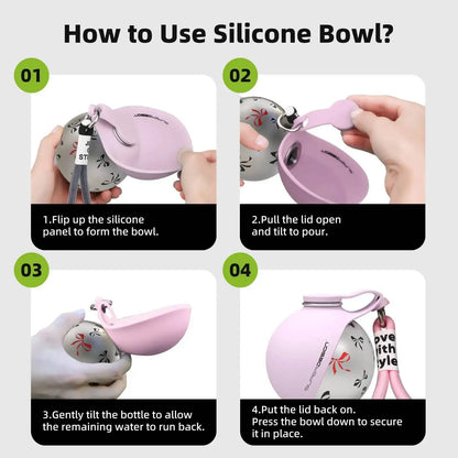 Portable Stainless Steel Dog Water Bottle with Silicone Bowl